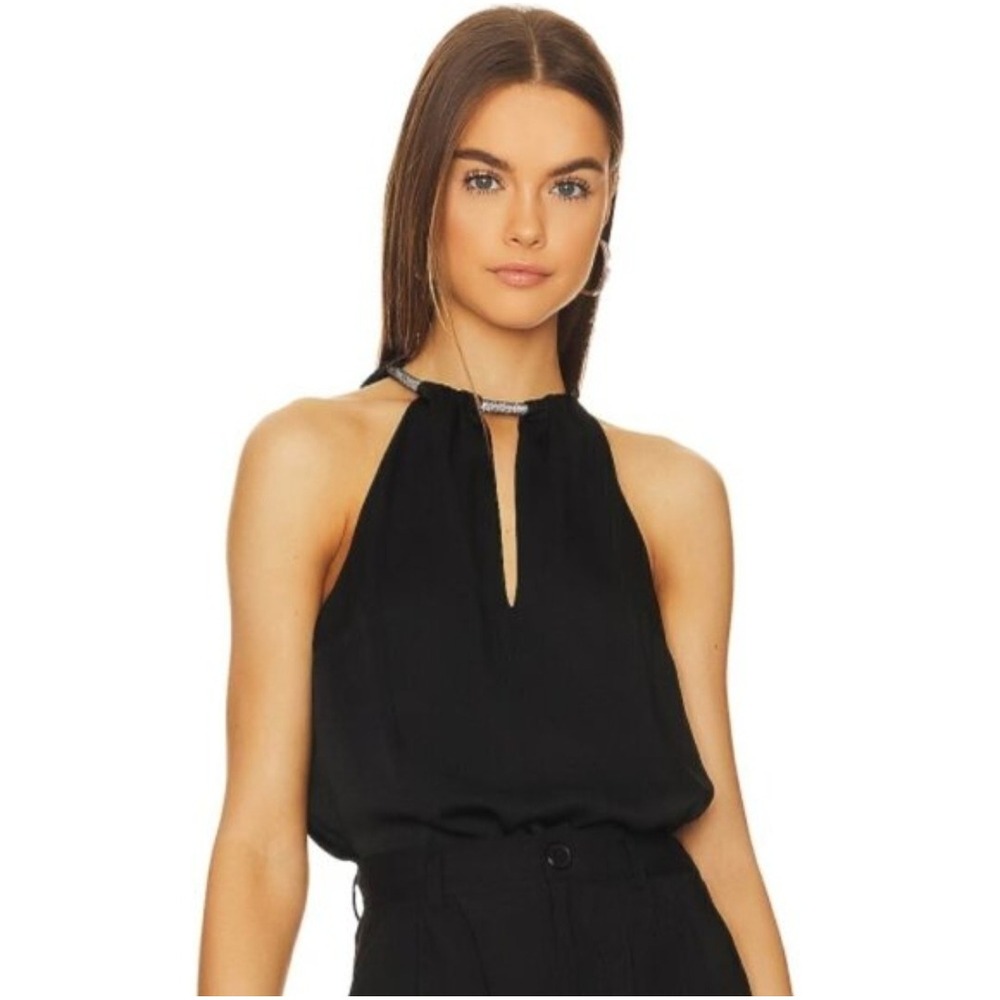Veronica Beard‎ Black Embellished Halter Top Kusimi Keyhole Neckline Size 6